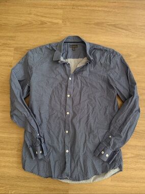 C2 by Calibrate Navy Micro-Pattern Long Sleeve Dress Shirt